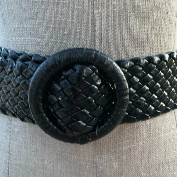 Vintage 80s 90s Black Braided Faux Leather Wide Statement Boho Chic Cinch Belt - Picture 2 of 10